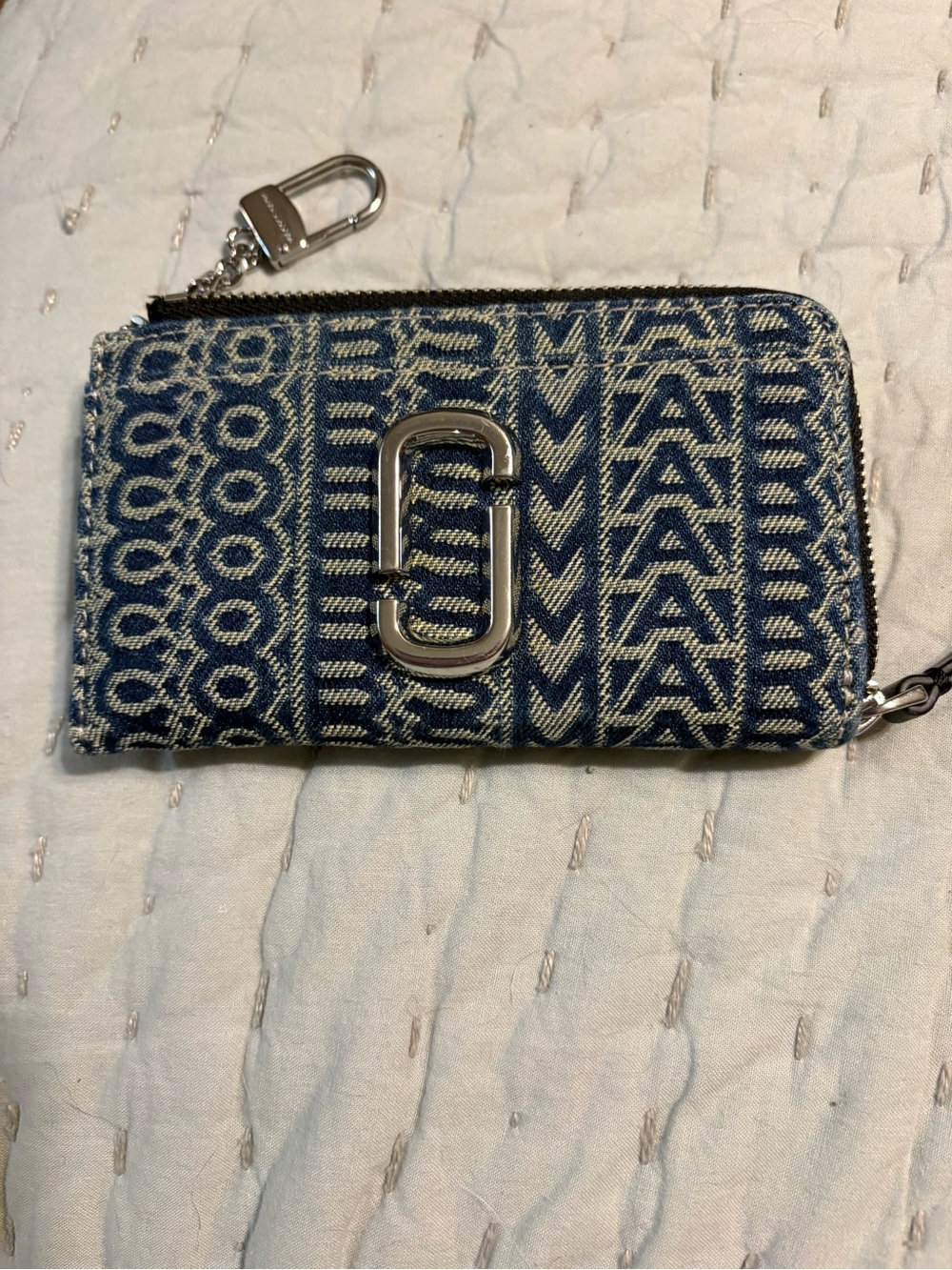 Marc Jacobs Blue Denim Jacquard Zip Card Pouch
